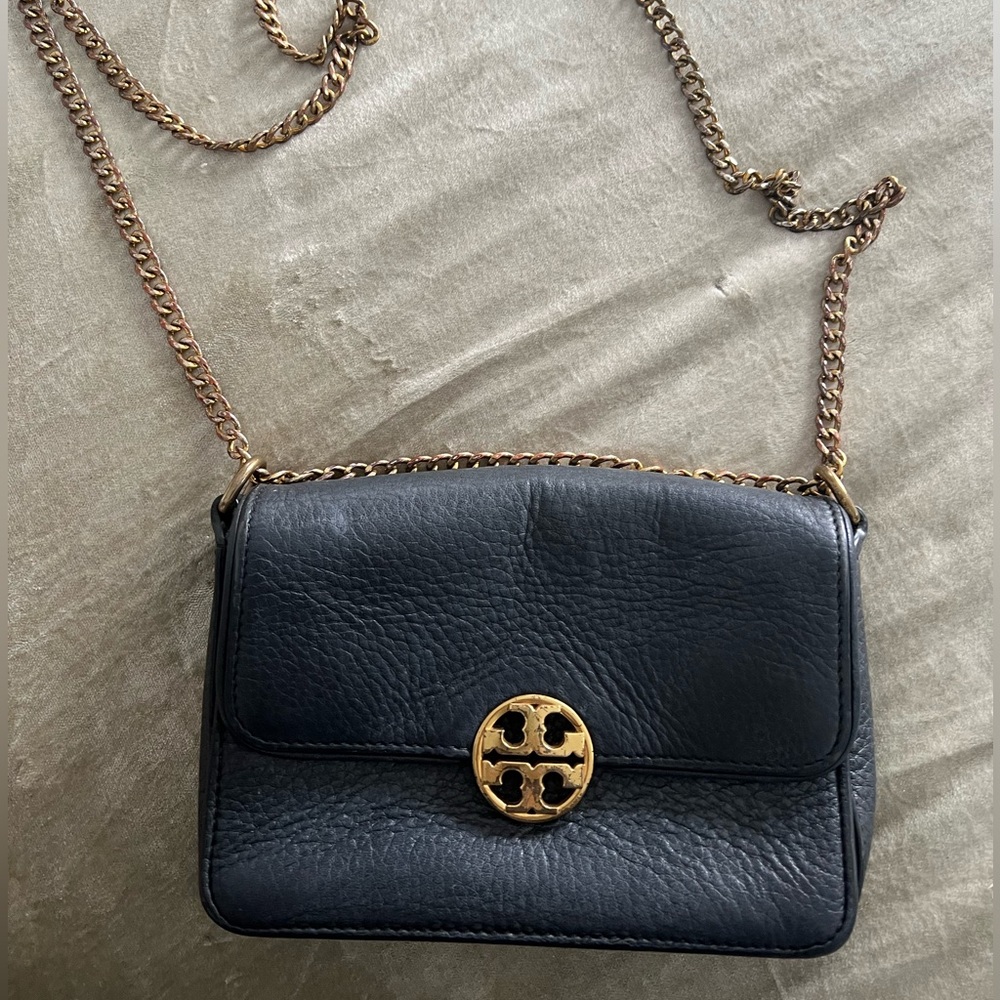 Tory Burch chain crossbody navy blue convertible bag
